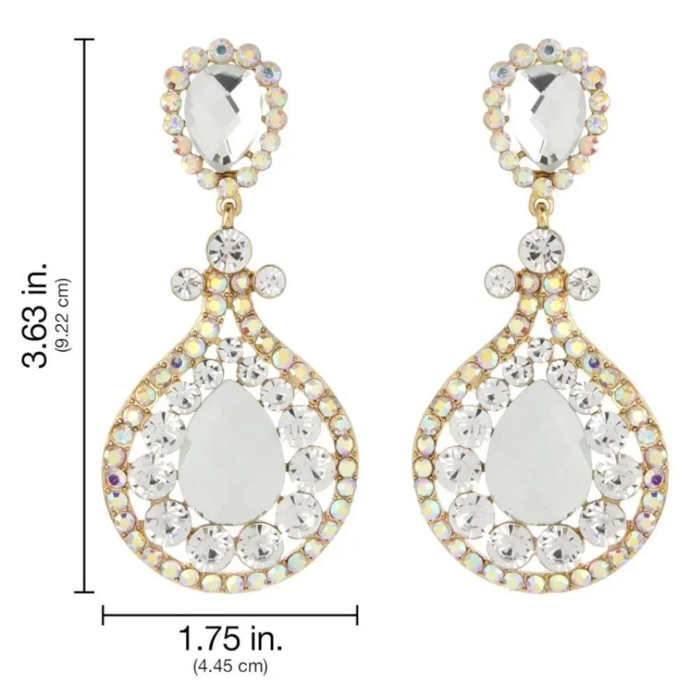 Yellow Gold with Diamond and AB Austrian Crystal Chandelier Clip On Earrings